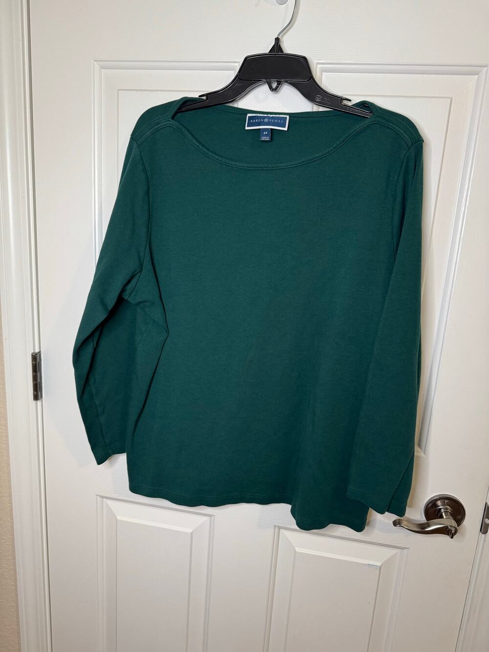 Karen Scott Long Sleeve Cotton Boat Neck Knit Top Plus 2X